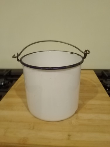 Vintage enamel white pail - enamel,
