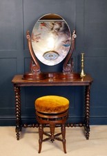 Antique Victorian mahogany  tilting carved vanity dressing table oval mirror