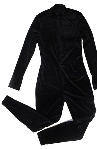 Black stretch velvet catsuit - black,