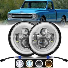 Pair 7 inch Round LED Chrome