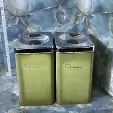 Vintage Sugar & Flour Tin Containers Holders Canisters Old Metal Sugar Flour
