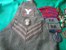 WW2 ROYAL ENGINEERS CAP BADGES, DOG TAG, BUTTONS, AOS STRIPS, COLLAR BADGES,