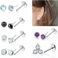 6mm Cartilage Piercing Ear Nose Stud CZ Push in Labret Tragus Ring Helix 20g UK