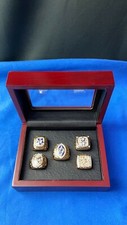 Dallas Cowboys Set of 5 Gold Color Super Bowl Rings With Wooden Display Box