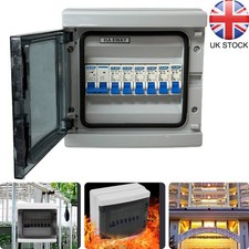 8 Way Weatherproof Garage Shed Consumer Fuse Box 100A Mains Switch + 6 MCB Unit