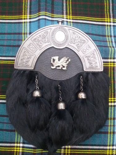Kilt sporran black rabbit fur - sporran,
