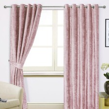 CRUSHED VELVET EFFECT LUXURY RING TOP EYELET LINED PAIR OF CURTAINS FREE POSTAGE