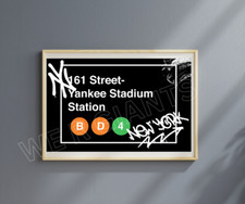 NEW YORK SUBWAY STATION SIGN X YANKEES ART PRINT  17"x 11"