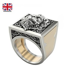 Mens Signet Ring Lion Head With Hidden Box Size US 9 UK R1/2 Stainless Steel