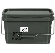 2 x NGT Square Green Bait Bucket 5L Boilies Pellets Groundbait Carp Fishing Bait