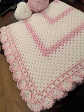 Brand New Hand Made Crochet Baby Blanket Pink/white