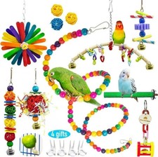 15 Pcs Parrot Toys Metal Rope Small Ladder Stand Budgie Cockatiel Cage Bird Set