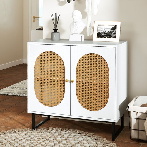 White buffet cabinet rattan - white,