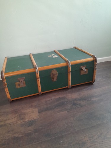 Vintage green steamer trunk - steamer,