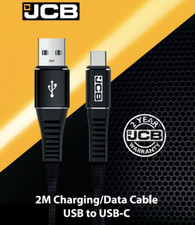 JCB Heavy Duty Mobile phone charger charging cable lead USB-C Black Rugged 2M