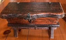 Antique Rustic Wooden Shoeshine Box On A Stand Shoe Valet To Store And Footrest