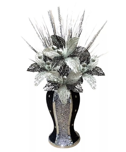 Black silver vase - vase, flowers