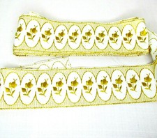 Gold Metallic White Cotton Fabric Craft Trim 2.75" Wide 3.2 Yards
