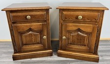 Pair of Bedside Tables Vintage French Oak Carved Cabinets with Drawer LOT 4452