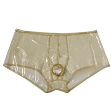 100% Latex Men Sexy 0.4mm Transparent Rubber Underwear With Penile Hole Panties