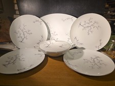 R C Japan Four Plate Dinner Set White Porcelain Gold Trim Floral Design