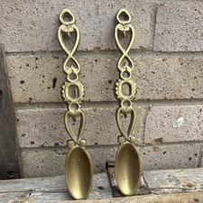 Antique / Vintage Welsh Love Spoon Brass X2 Rare Beautiful 