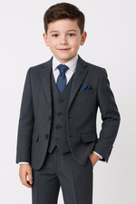 Boys Check Tweed Suit Charcoal
