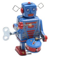 Retro Clockwork Wind Up Metal Walking Robot Toy Vintage Collectible Kids