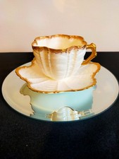 Wileman Foley White and gold shell patterned  c.1890cup and saucer