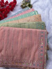 Georgette silk sequence saree indian bollywood party wear women designer sari