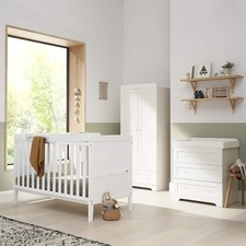 3pcs Nursery Furniture Set Cot Bed Wardrobe Chest Drawers Solid Wood White
