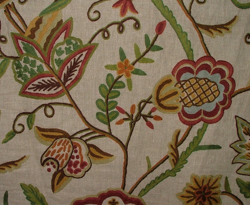 Crewel work curtain fabric - crewel,