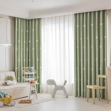 Sheep Curtains 84 Inches Long 2 Panels Embroidered Green Drapes Bedroom Semi ...