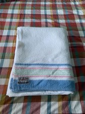 Rare English Pure New Wool Blanket Authentic WITNEY cream with pastel stripe