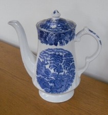 Vintage Enoch Woods Coffee Pot English Scenery China Blue & White - 23.5 cm Tall