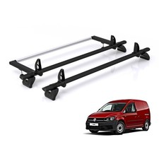 VW Caddy Roof Rack for 2010-2020 [Barn Doors] 2x Roof Bars + Roller Rhino Black