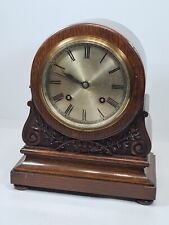 ANTIQUE EDWARDIAN WOODEN MANTEL CLOCK CARVED CASE WORKING ORDER