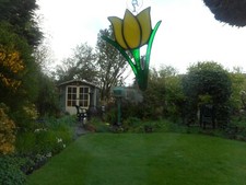 Stained Glass Tulip Yellow Flower Suncatcher or Wall Mount. 