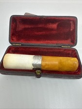 Antique Meerschaum Cheroot Holder In It’s Original Case Silver Collar Dated 1896