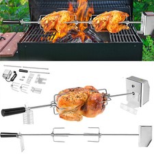 Universal BBQ Grill Spit Set 117cm Rotisserie Rotary Spit Stainless Steel with Motor Set