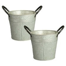 2Pc Round Metal Ribbed Bucket