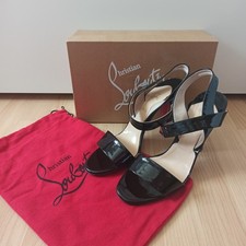Christan Louboutin Paris Etrier Black Patent Leather Heels sandals 7½ 7.5 41.5