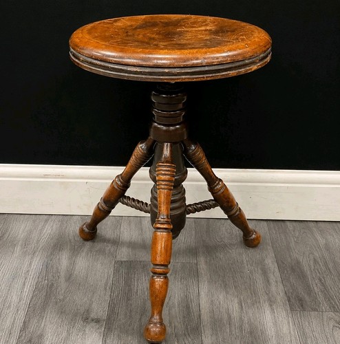 Antique adjustable piano stool - adjustable,