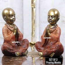 Meditating Praying Monks Ornament Buddha Monk Figurine Zen Home Decor SET OF 2
