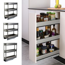 PULL OUT STAINLESS STEEL STORAGE BASKETS CUPBOARD LARDER KITCHEN SHELF 200-300mm