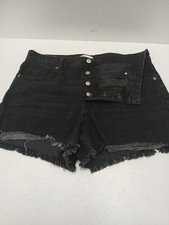 Black Denim Shorts Rough Hem Womens size UK 18 EU 46 in 100% Cotton Button Fly.