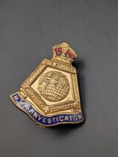 HMS INVESTIGATOR METAL & ENAMEL BUTTONHOLE PIN BADGE - REPAIRED VINTAGE