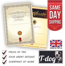 A4 CERTIFICATE BLANKS four different designs to choose from, pack of 10