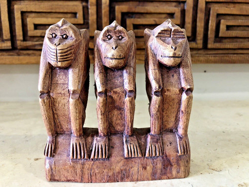 Three monkeys carved - carved, wooden