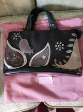 Radley Vintage Black Leather Top Handle Bag W/Applique & Bag Charm